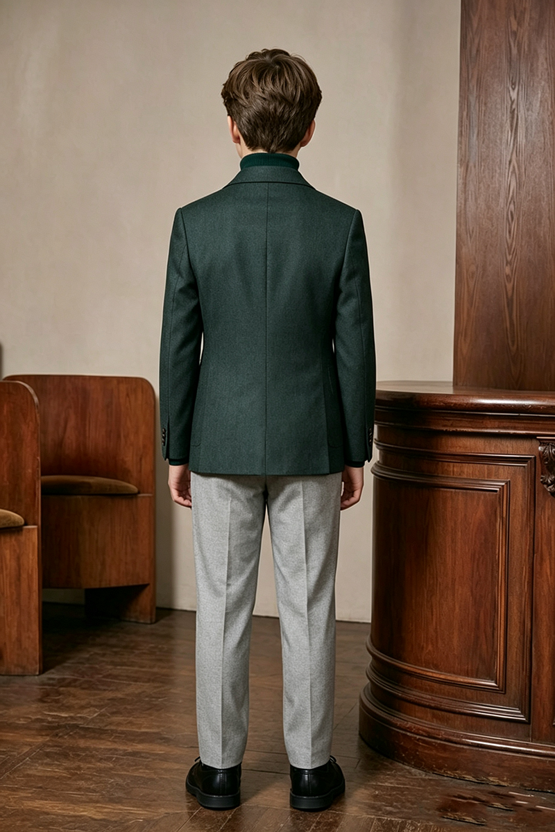 Boys Forest‑Green Grey with Notch Lapel2-Piece Suit for Weddings