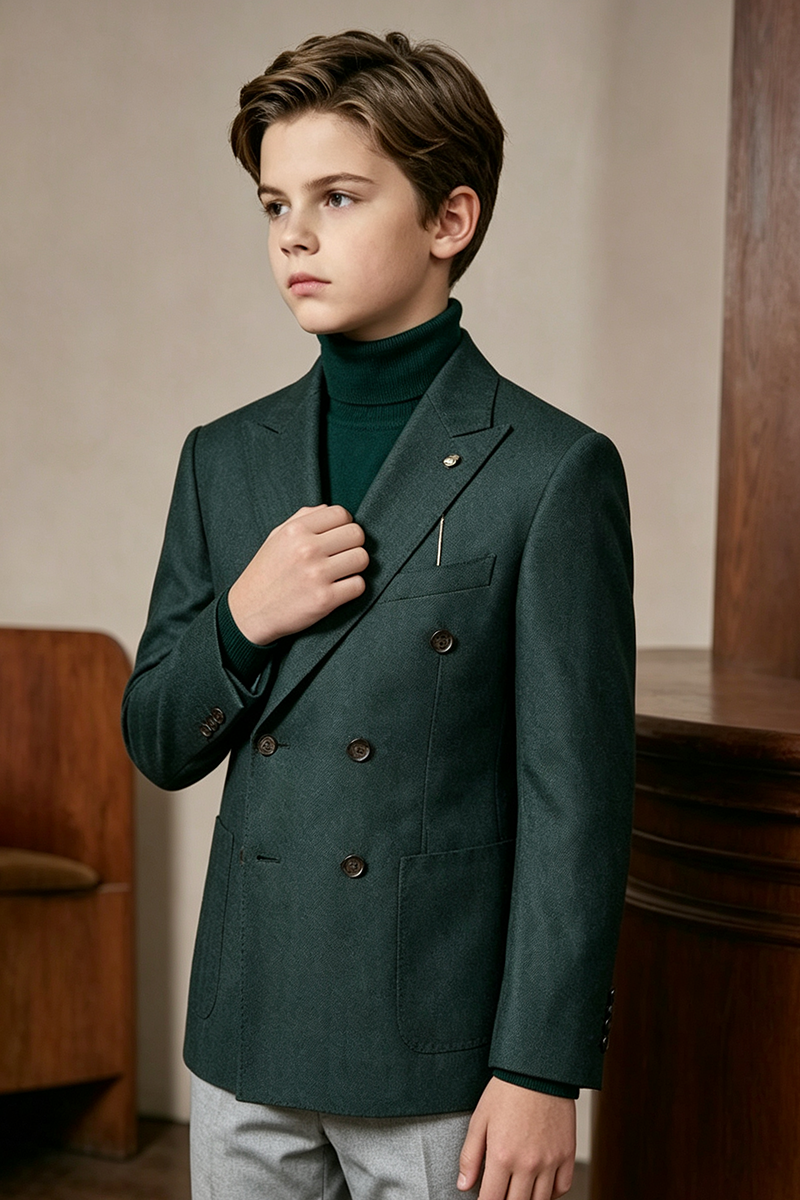 Boys Forest‑Green Grey with Notch Lapel2-Piece Suit for Weddings