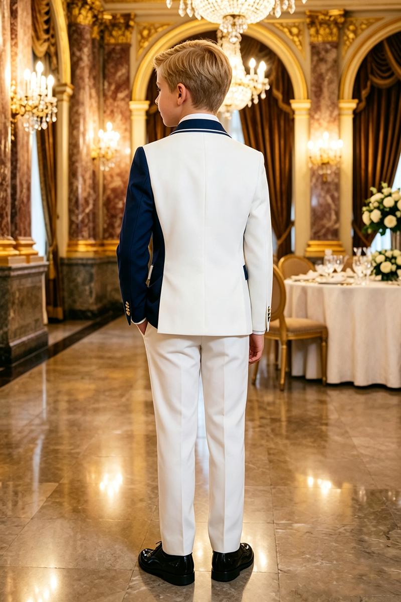 Boys Navy‑White 2‑Piece Tuxedo for Weddings