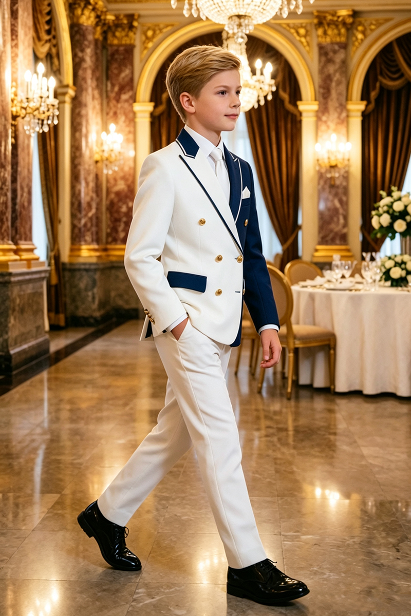 Boys Navy‑White 2‑Piece Tuxedo for Weddings