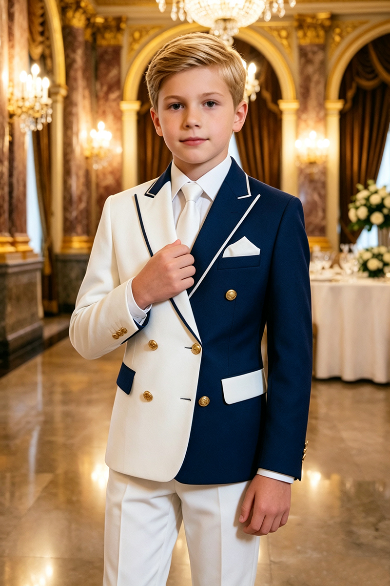 Boys Navy‑White 2‑Piece Tuxedo for Weddings