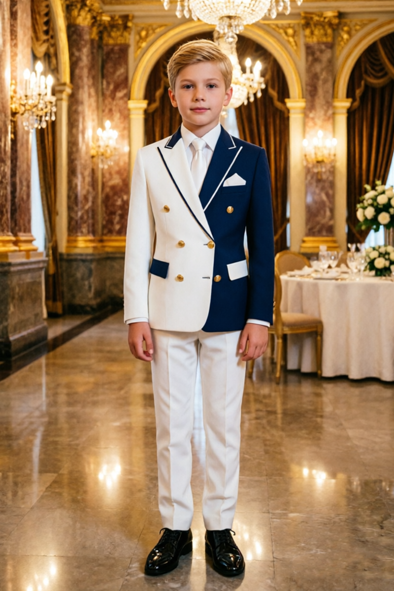 Boys Navy‑White 2‑Piece Tuxedo for Weddings