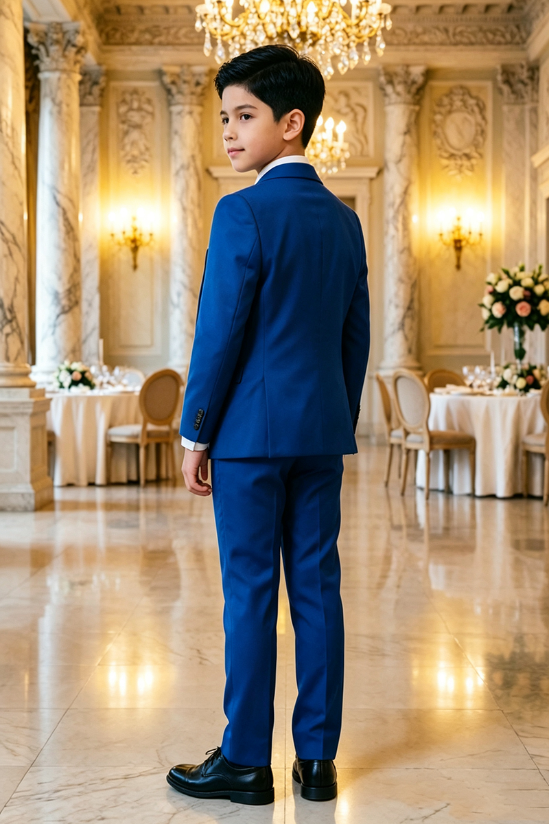 Boys Royal‑Blue with Contrast Double‑Breasted Waistcoat 3-Piece Suit for Weddings