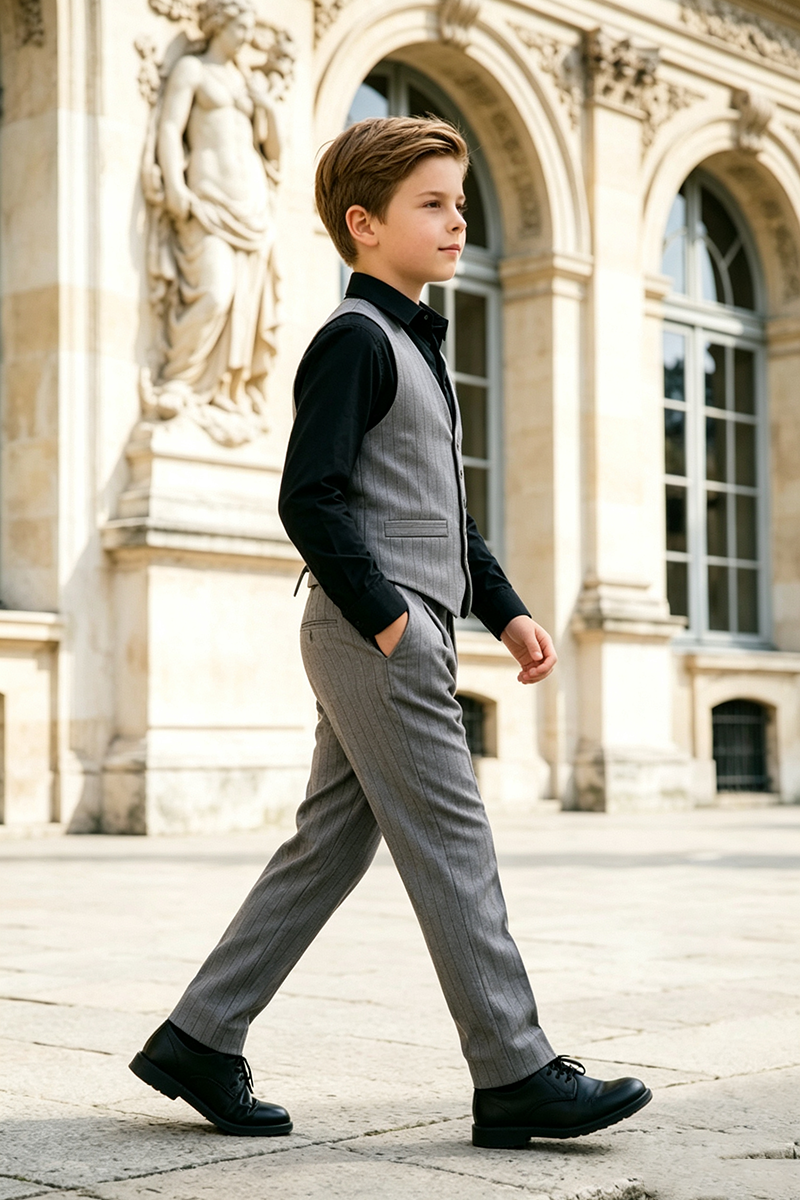 Boys Grey Pinstripe Waistcoat 2-Piece Suit for Weddings