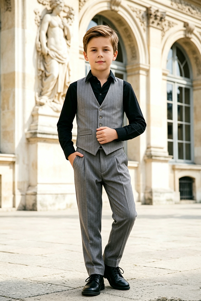 Boys Grey Pinstripe Waistcoat 2-Piece Suit for Weddings
