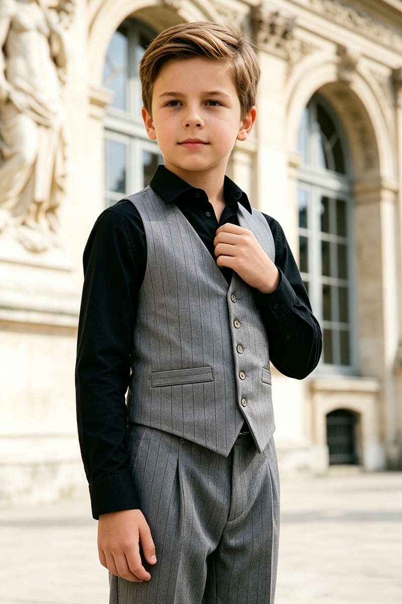 Boys Grey Pinstripe Waistcoat 2-Piece Suit for Weddings