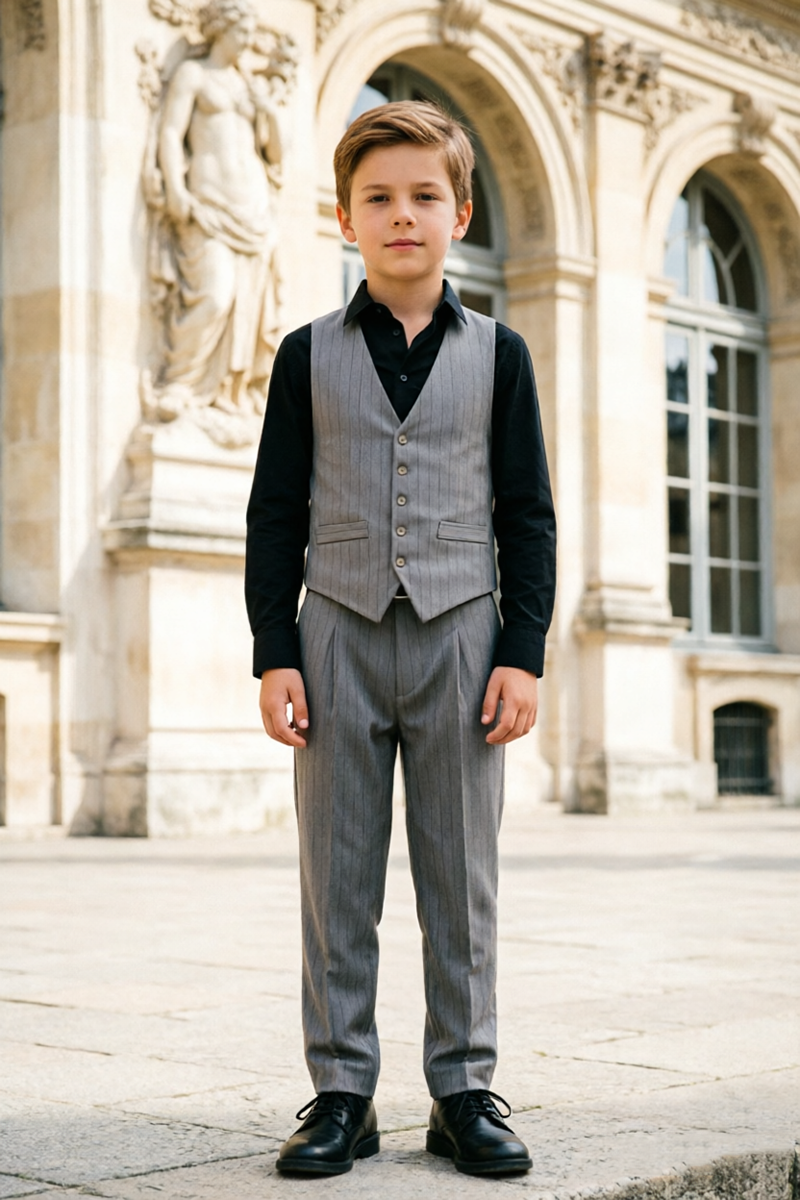 Boys Grey Pinstripe Waistcoat 2-Piece Suit for Weddings