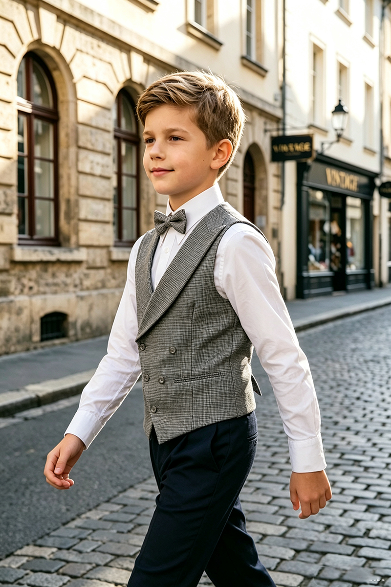Boys Grey Houndstooth Waistcoat for Weddings