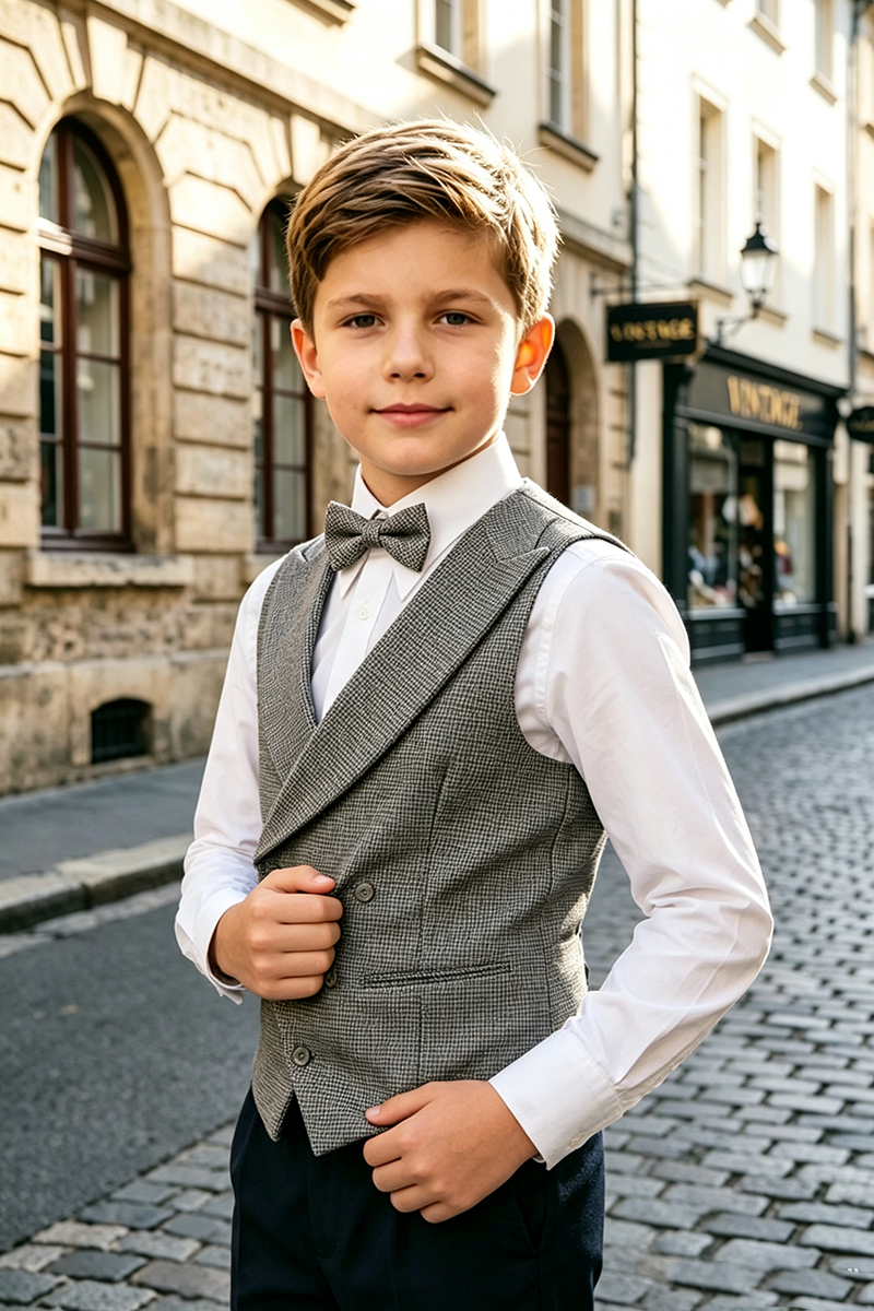 Boys Grey Houndstooth Waistcoat for Weddings