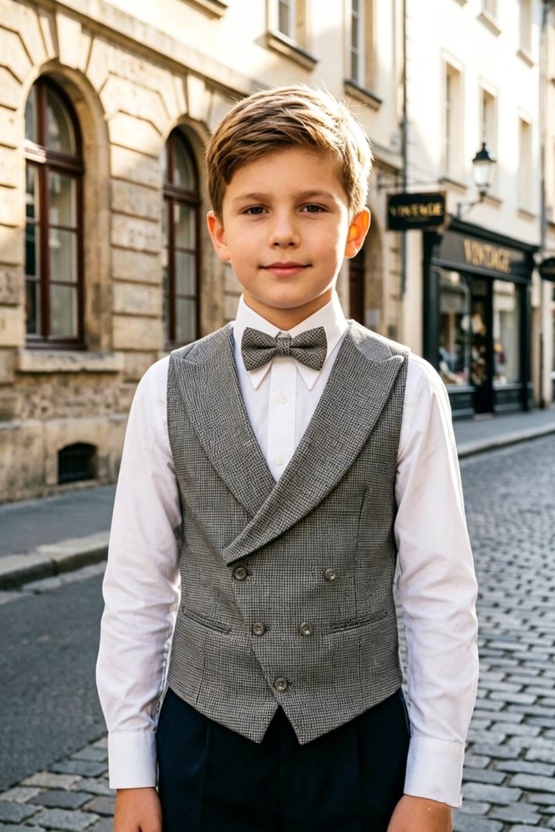 Boys Grey Houndstooth Waistcoat for Weddings