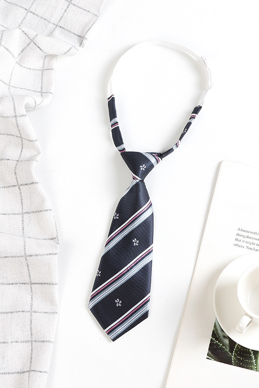 Navy Satin Pre‑Tied Necktie Adjustable Stripe Floral Arrow‑Tip Tie