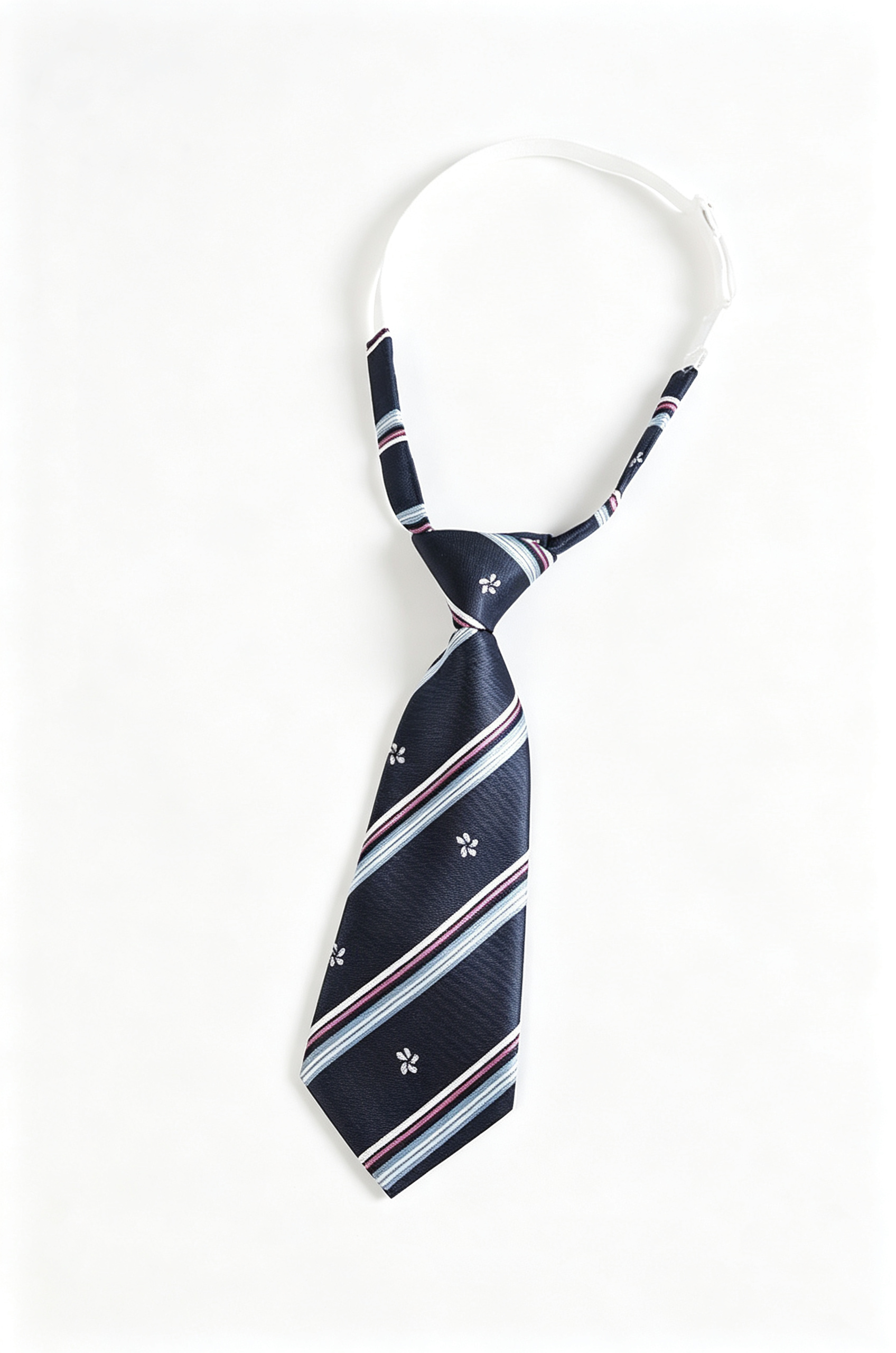 Navy Satin Pre‑Tied Necktie Adjustable Stripe Floral Arrow‑Tip Tie