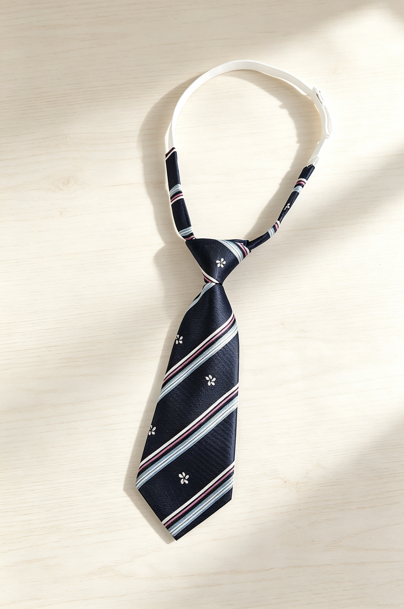 Navy Satin Pre‑Tied Necktie Adjustable Stripe Floral Arrow‑Tip Tie
