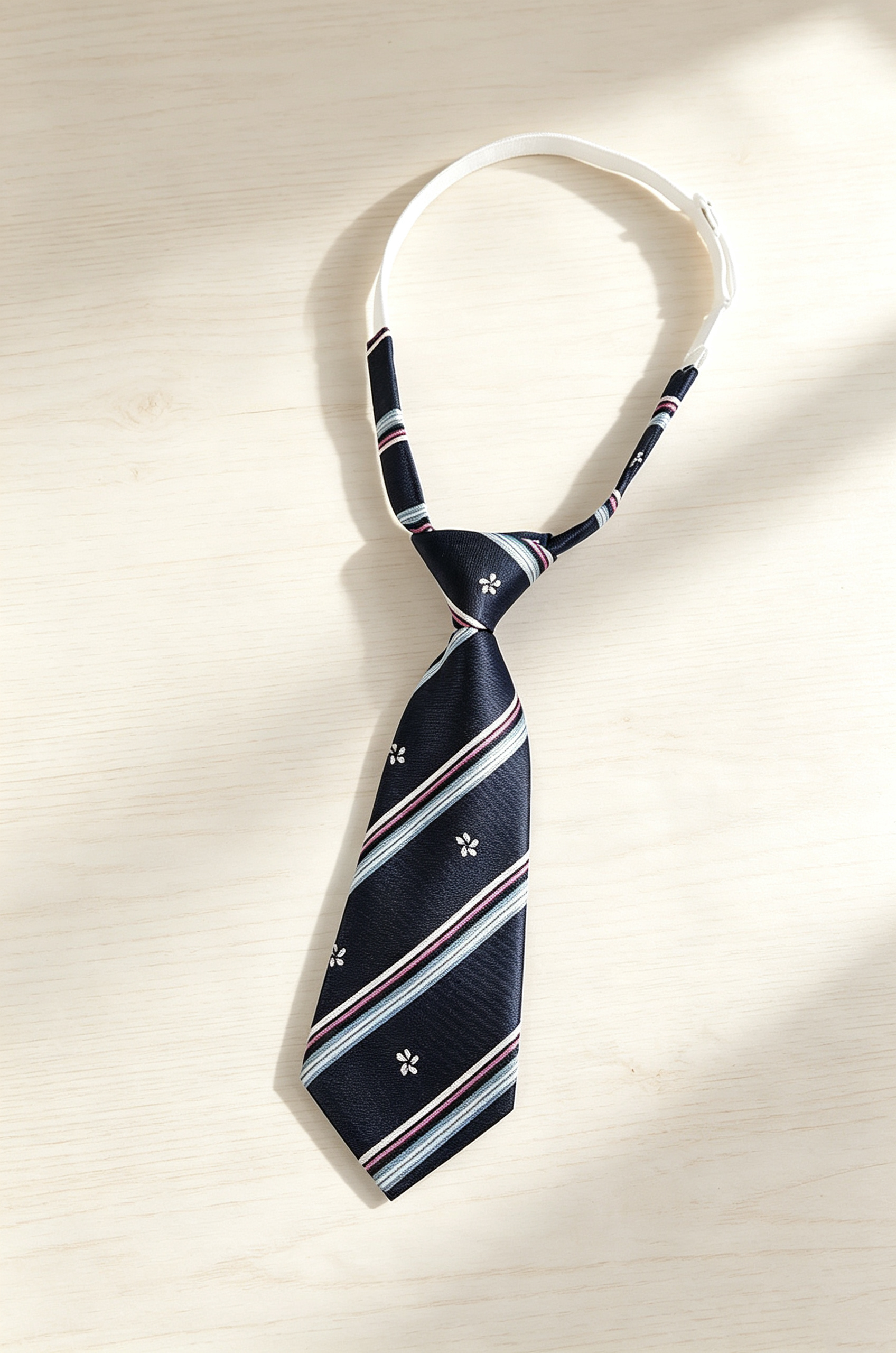 Navy Satin Pre‑Tied Necktie Adjustable Stripe Floral Arrow‑Tip Tie