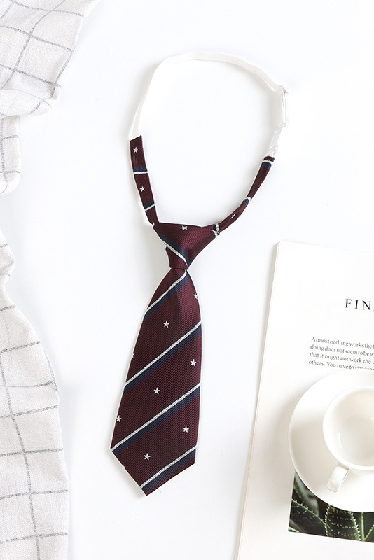 Burgundy Satin Pre‑Tied Necktie Adjustable Stripe Star Arrow‑Tip Tie