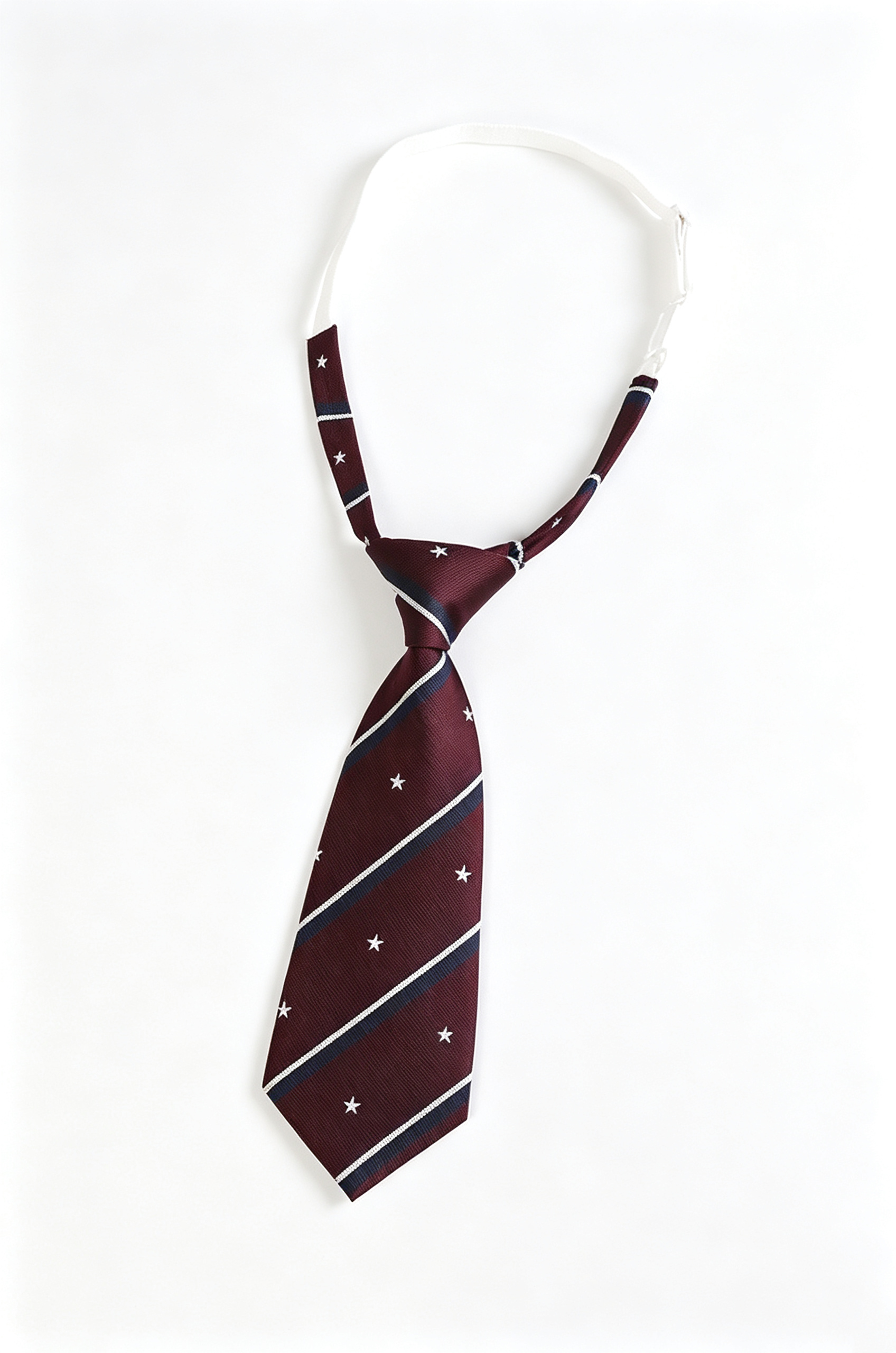 Burgundy Satin Pre‑Tied Necktie Adjustable Stripe Star Arrow‑Tip Tie