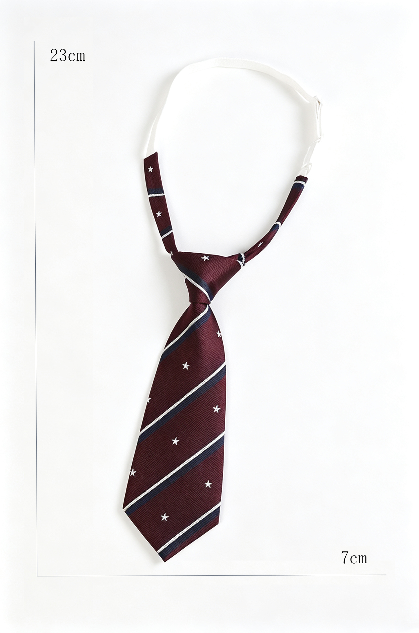 Burgundy Satin Pre‑Tied Necktie Adjustable Stripe Star Arrow‑Tip Tie