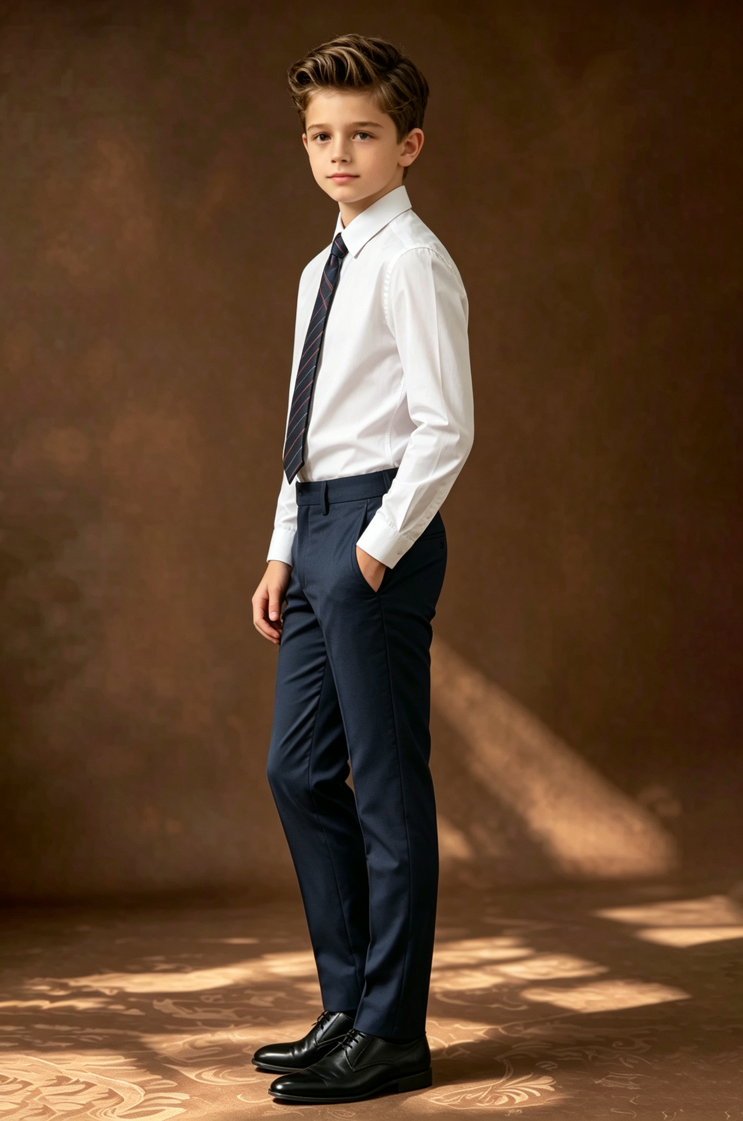 Navy Blue Serge‑Blend Straight‑Leg Pants
