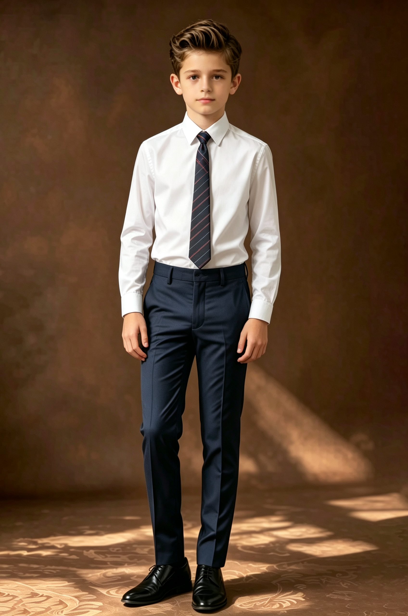 Navy Blue Serge‑Blend Straight‑Leg Pants