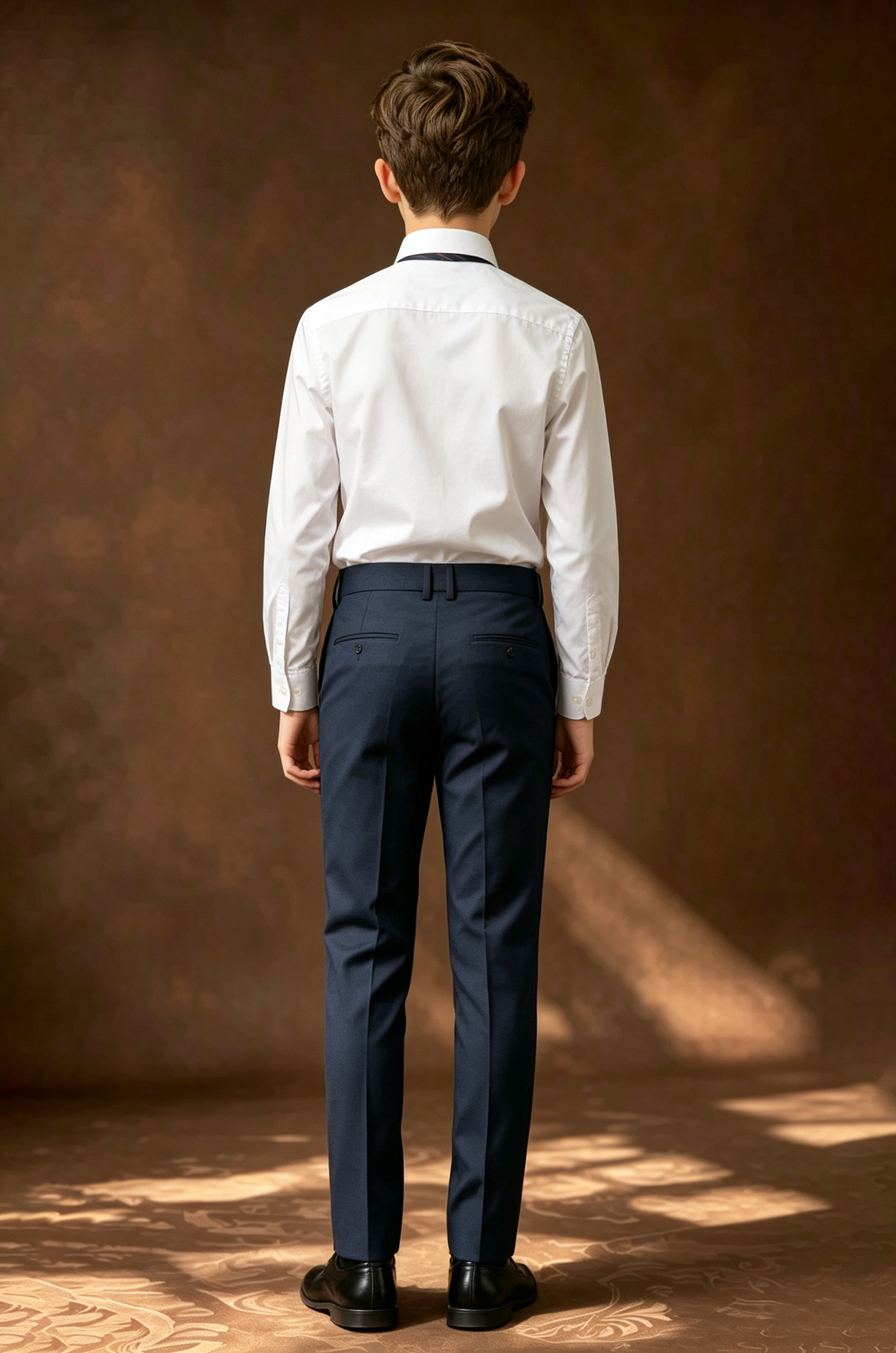 Navy Blue Serge‑Blend Straight‑Leg Pants