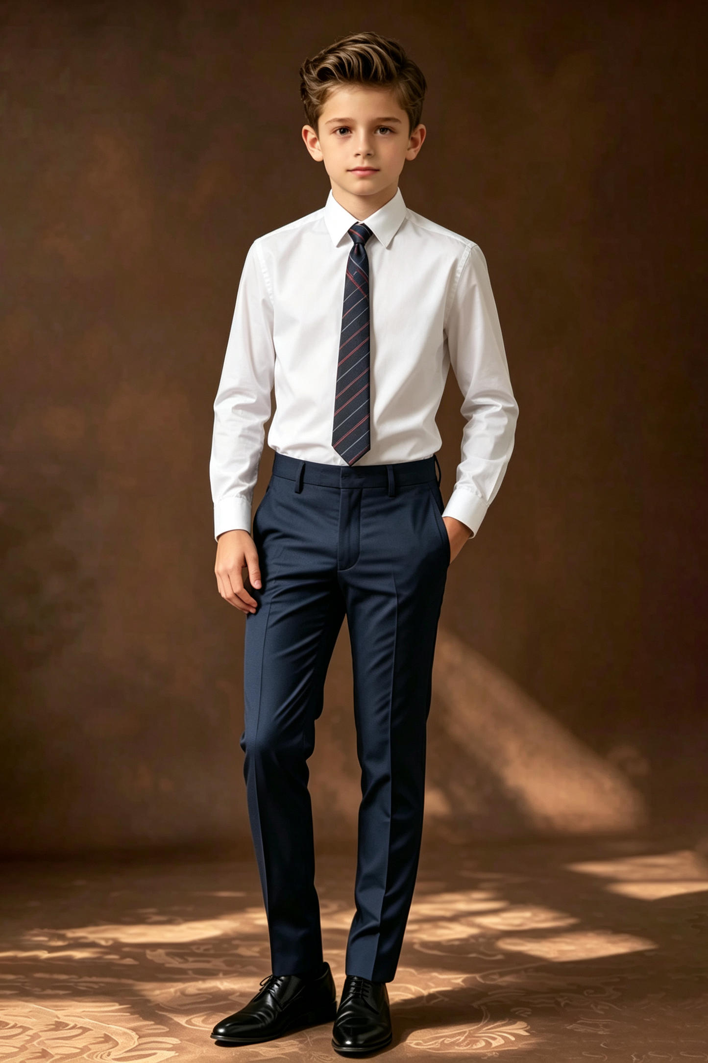 Navy Blue Serge‑Blend Straight‑Leg Pants