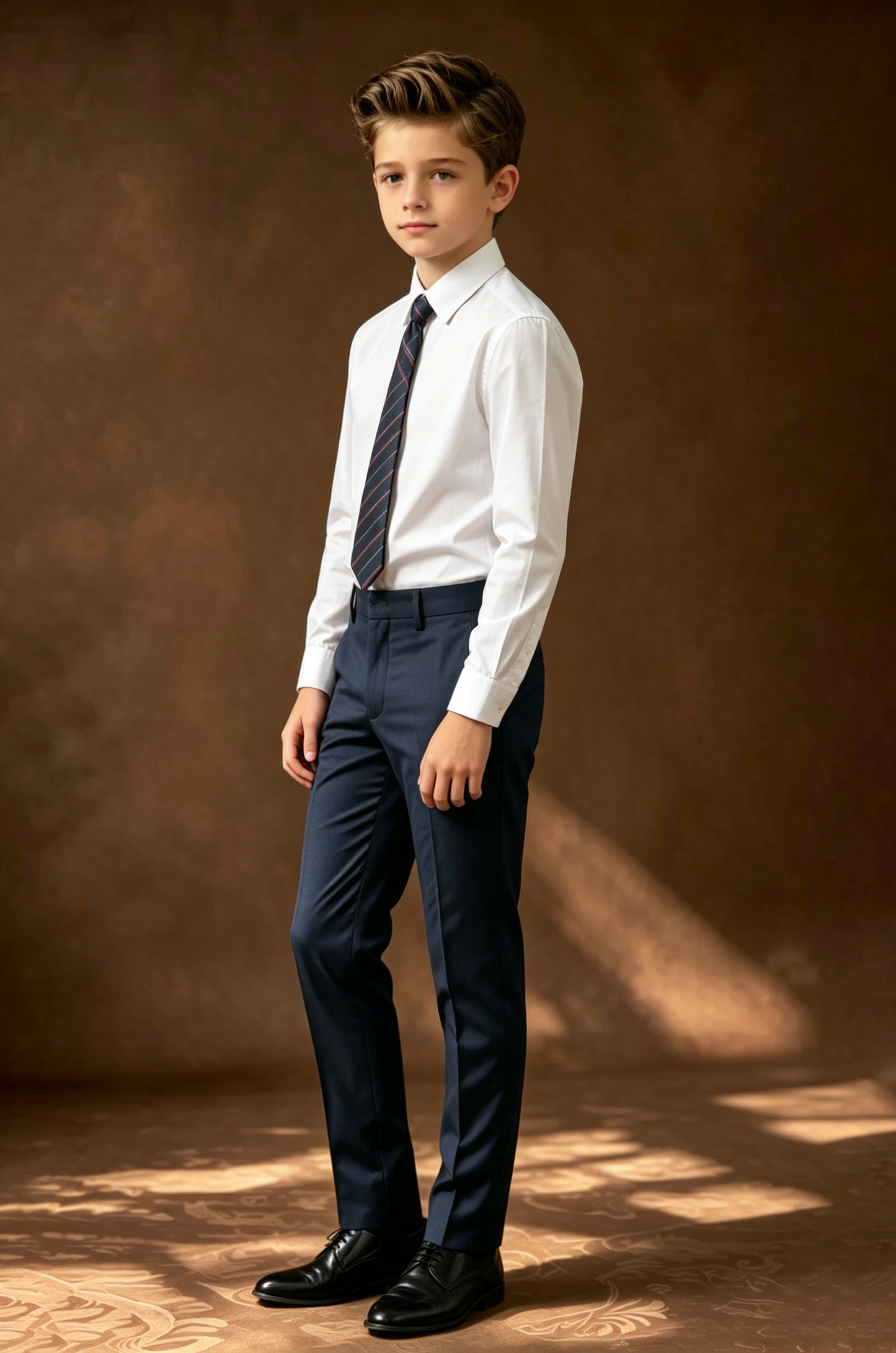 Navy Blue Serge‑Blend Straight‑Leg Pants