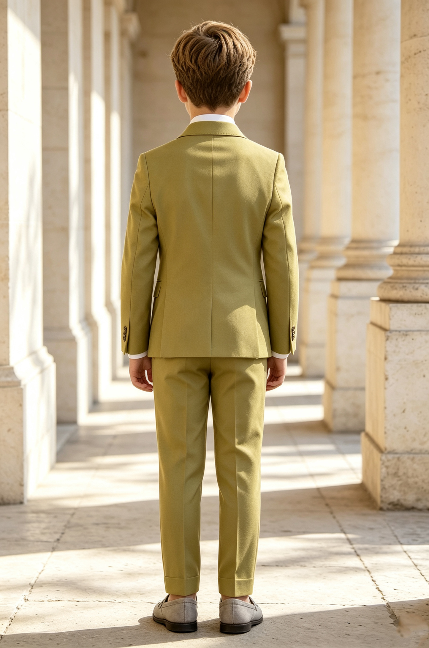 Yellow Green Serge‑Blend Boys Double‑Breasted 2‑Piece Suit
