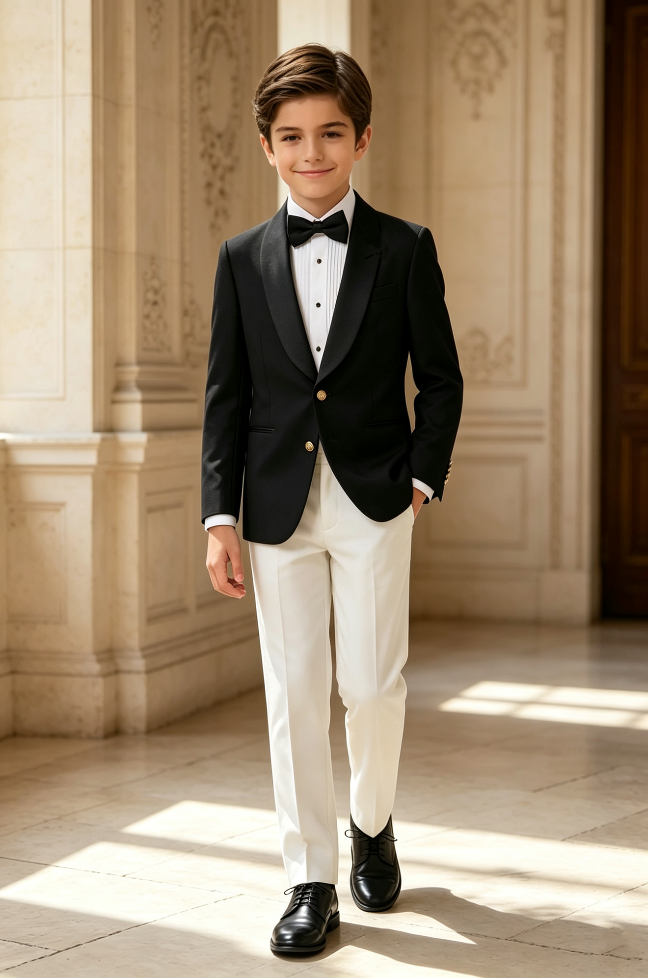 Black and White Serge‑Blend Boys 2‑Piece Tuxedo Suit