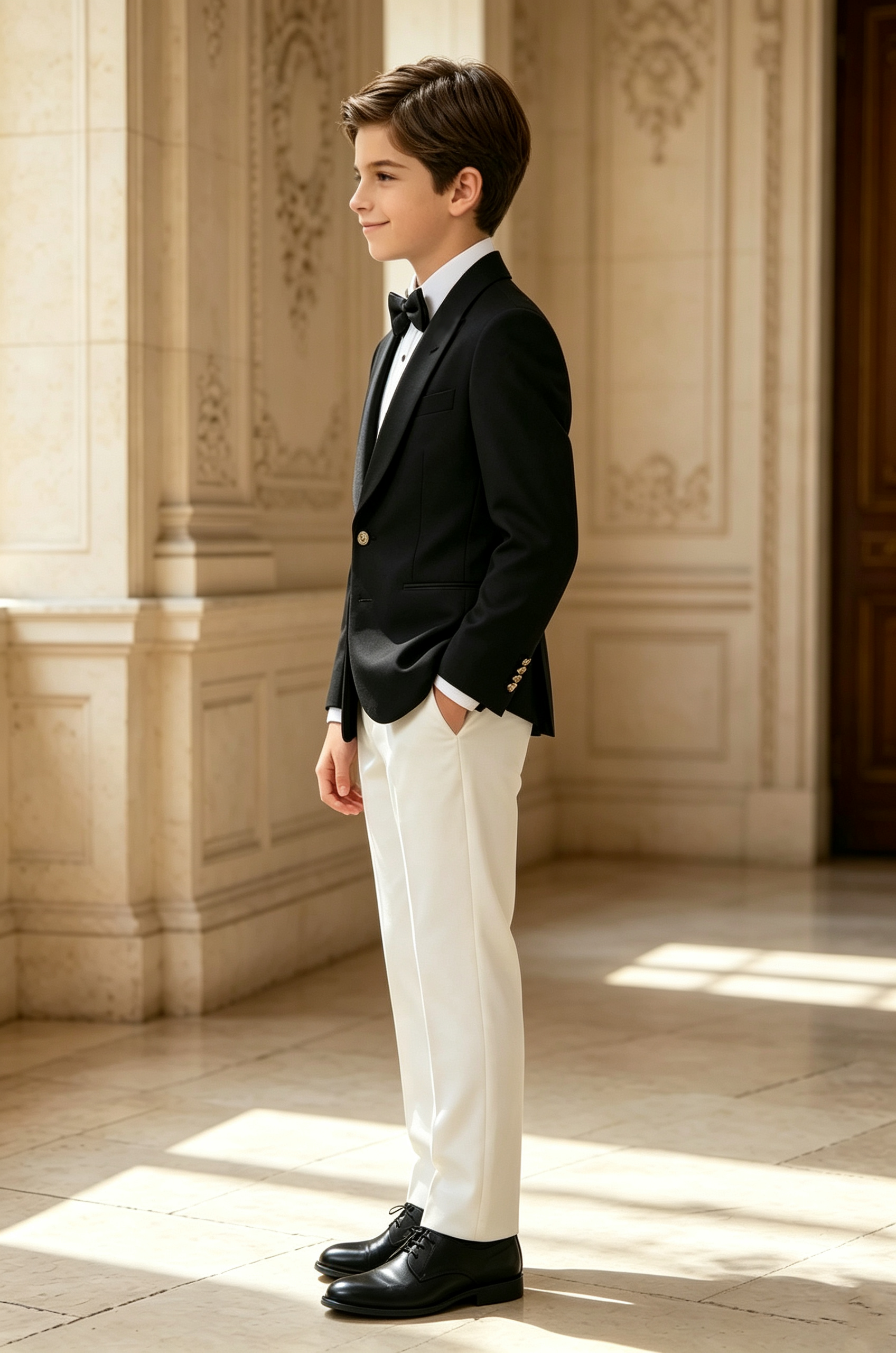 Black and White Serge‑Blend Boys 2‑Piece Tuxedo Suit