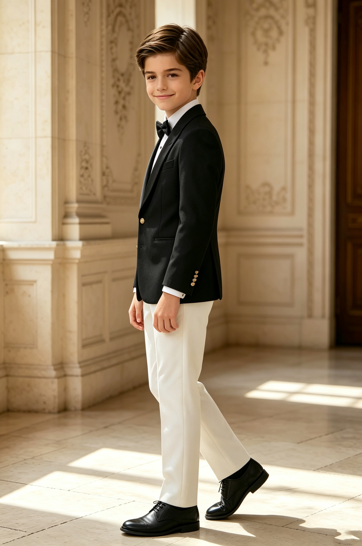 Black and White Serge‑Blend Boys 2‑Piece Tuxedo Suit