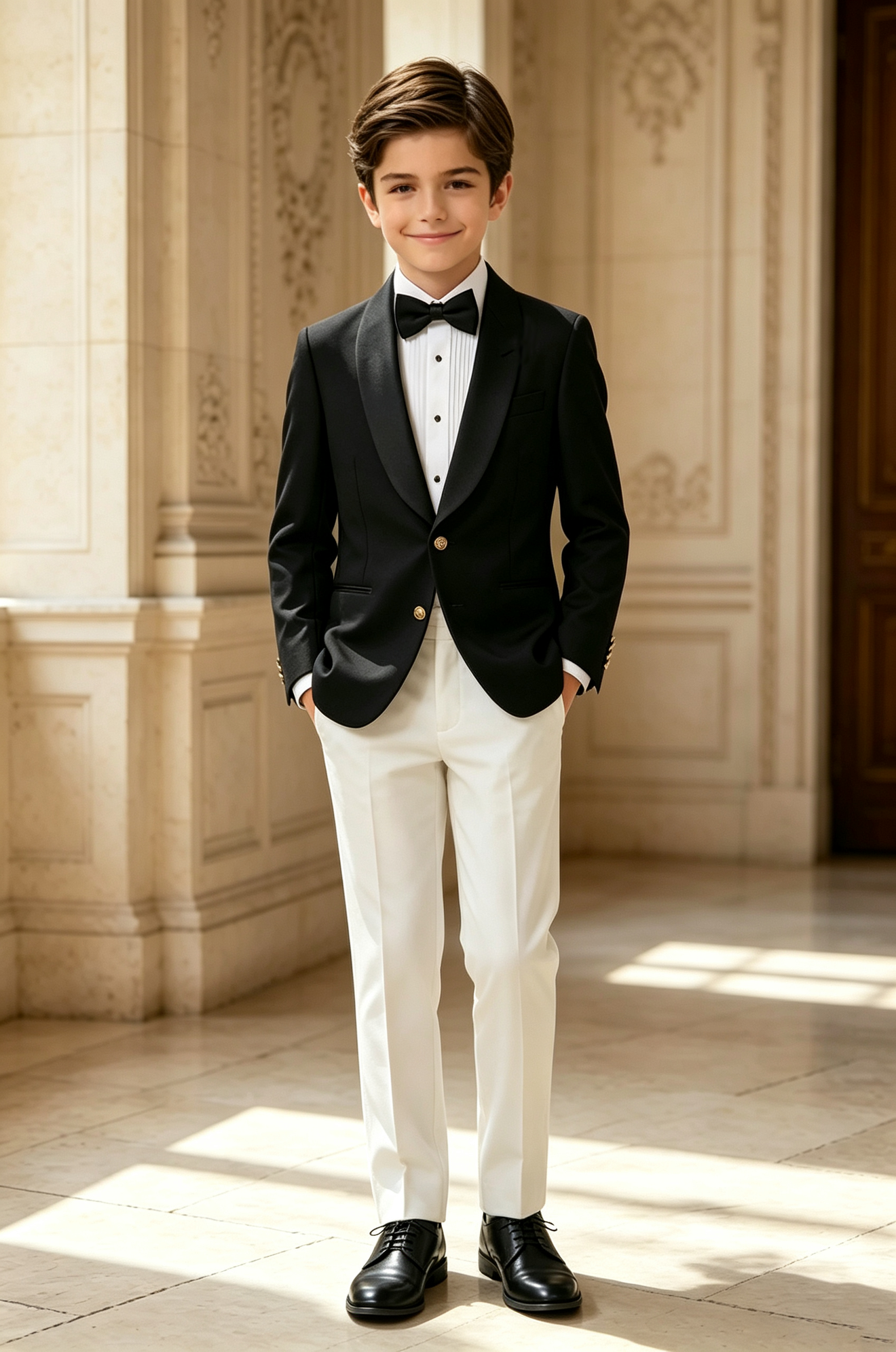 Black and White Serge‑Blend Boys 2‑Piece Tuxedo Suit