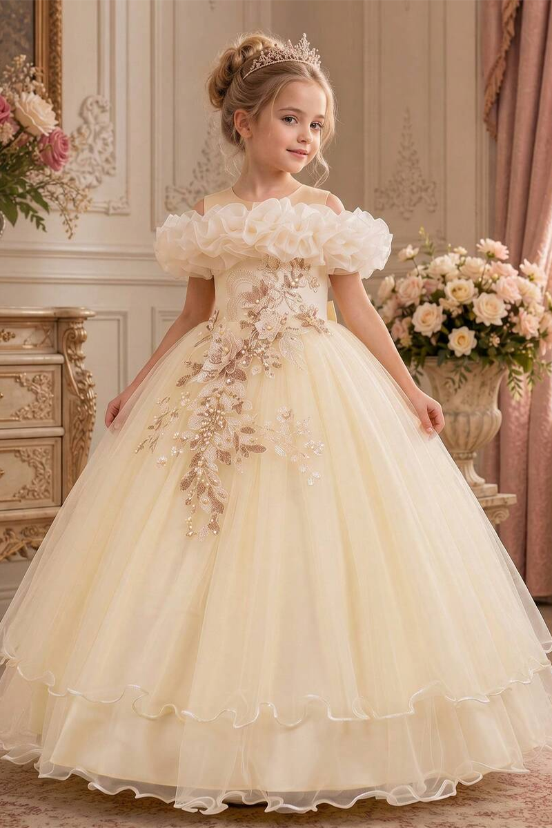 Girls Pink Tulle Flower Girl Dress for Weddings