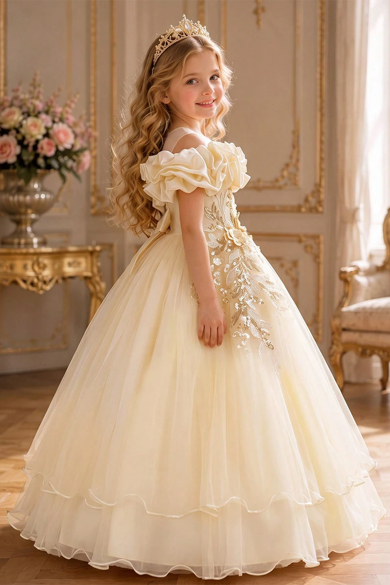 Girls Pink Tulle Flower Girl Dress for Weddings