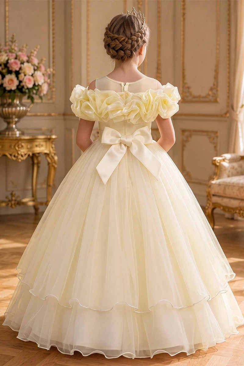 Girls Pink Tulle Flower Girl Dress for Weddings