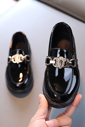 Black Patent Kids Loafer Dress British‑Style Shoes