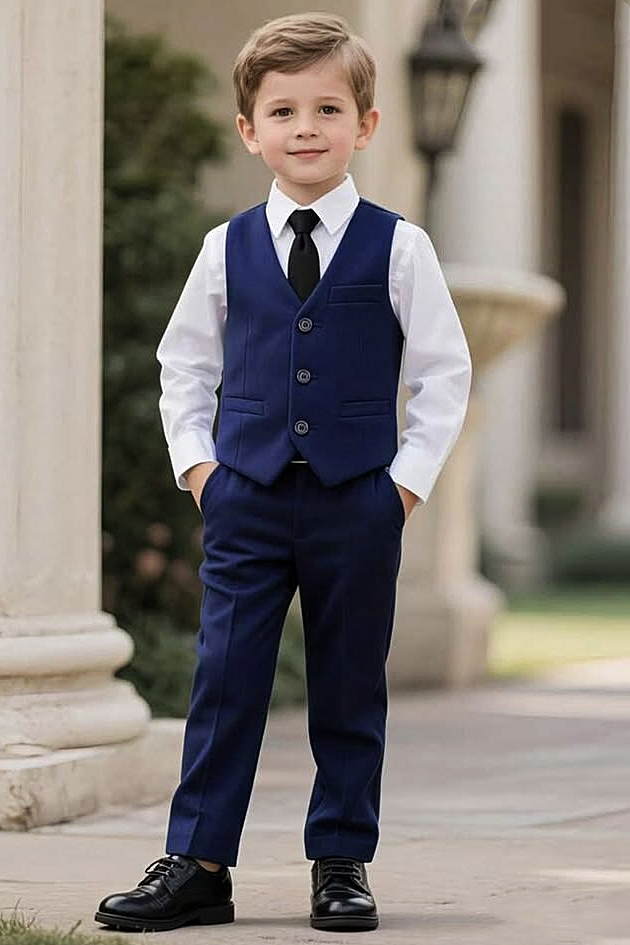 Navy Blue Single‑Breasted Waistcoat 2‑Piece Formal Set