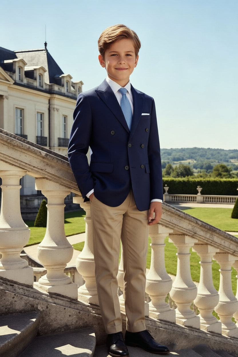 Navy & Khaki Double‑Breasted Formal 2‑Piece Suit