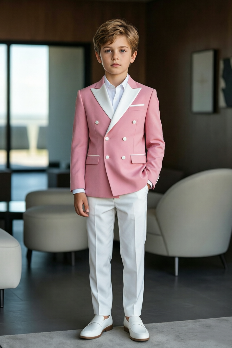 Pink & White Double‑Breasted 2‑Piece Suit