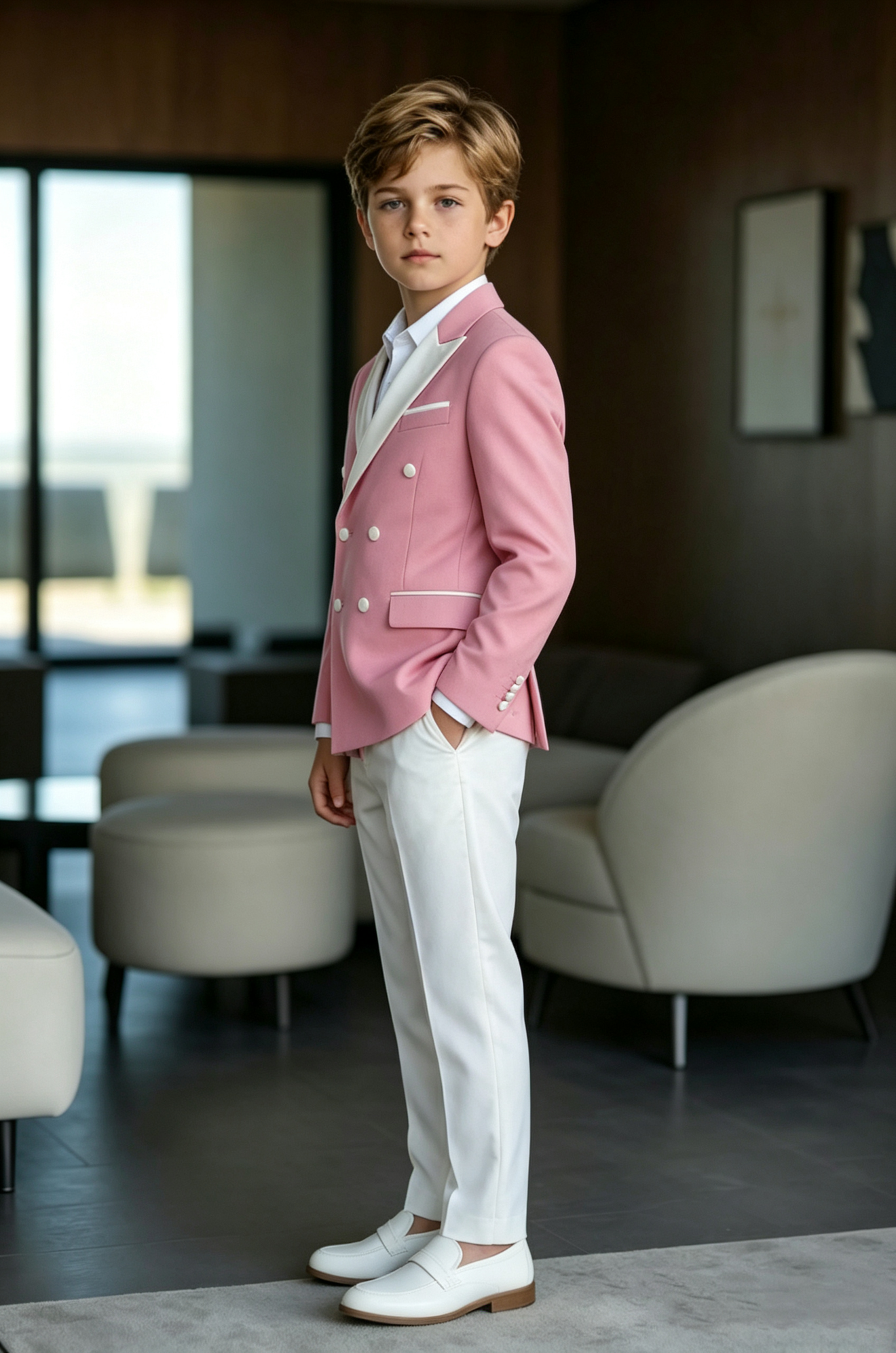 Pink & White Double‑Breasted 2‑Piece Suit