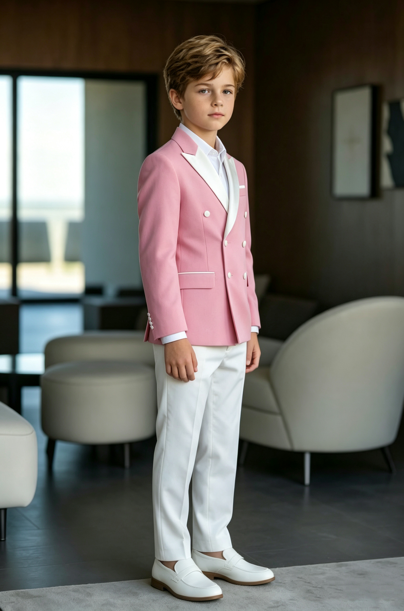 Pink & White Double‑Breasted 2‑Piece Suit