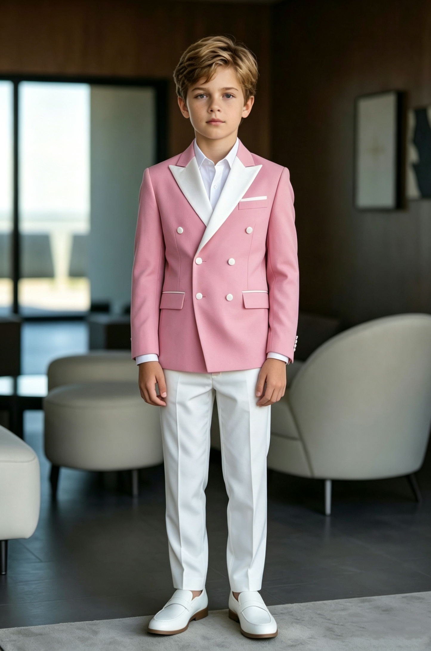 Pink & White Double‑Breasted 2‑Piece Suit