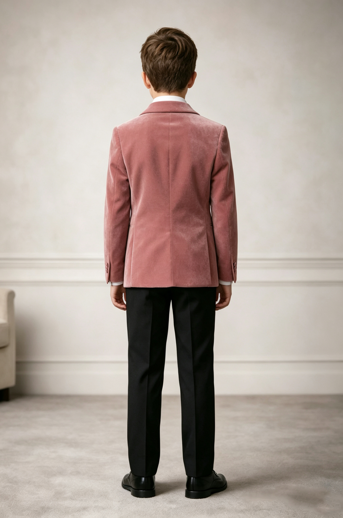 Dusty Pink & Black Velvet Single‑Button 2‑Piece Formal Suit
