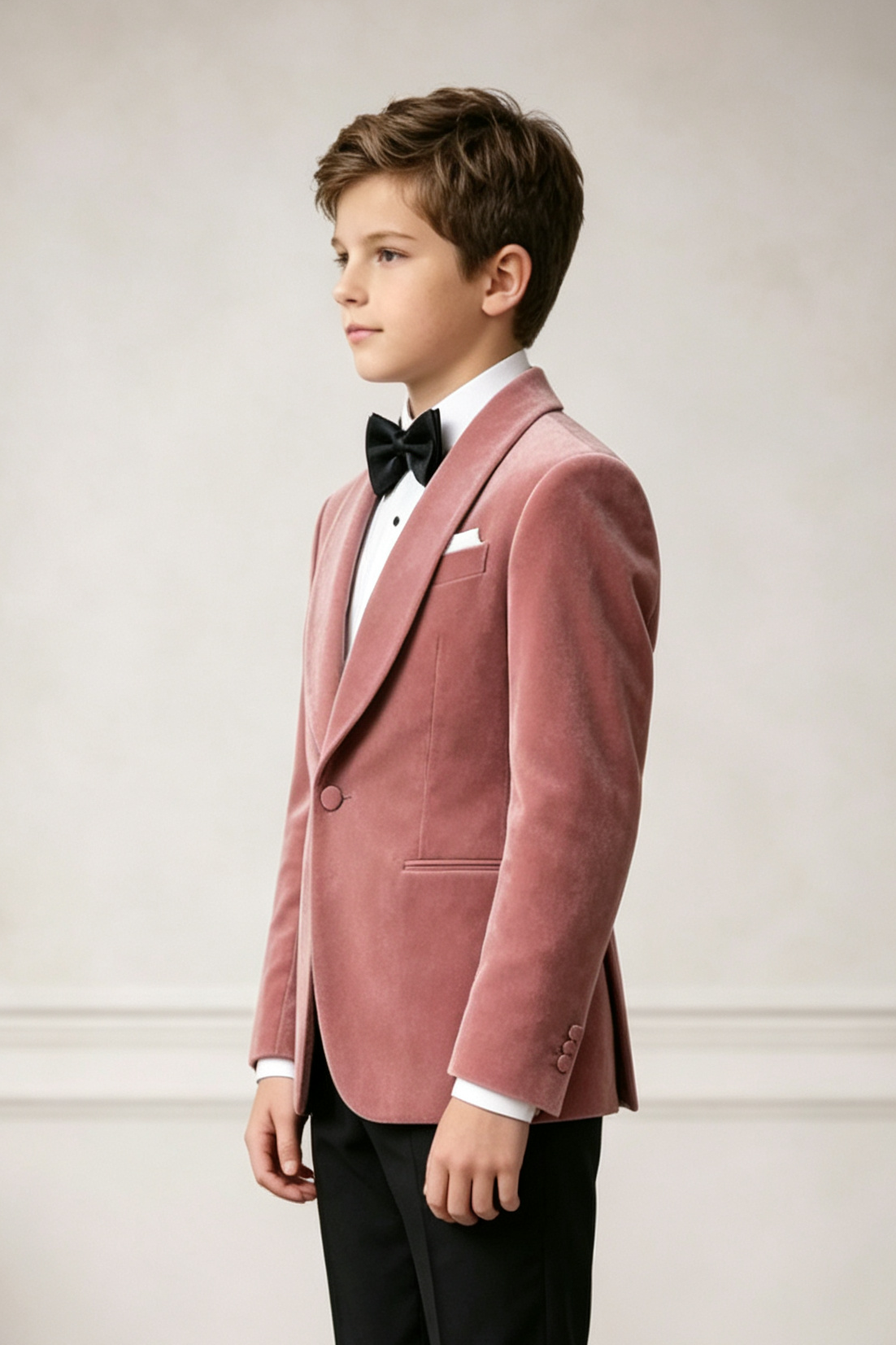 Dusty Pink & Black Velvet Single‑Button 2‑Piece Formal Suit