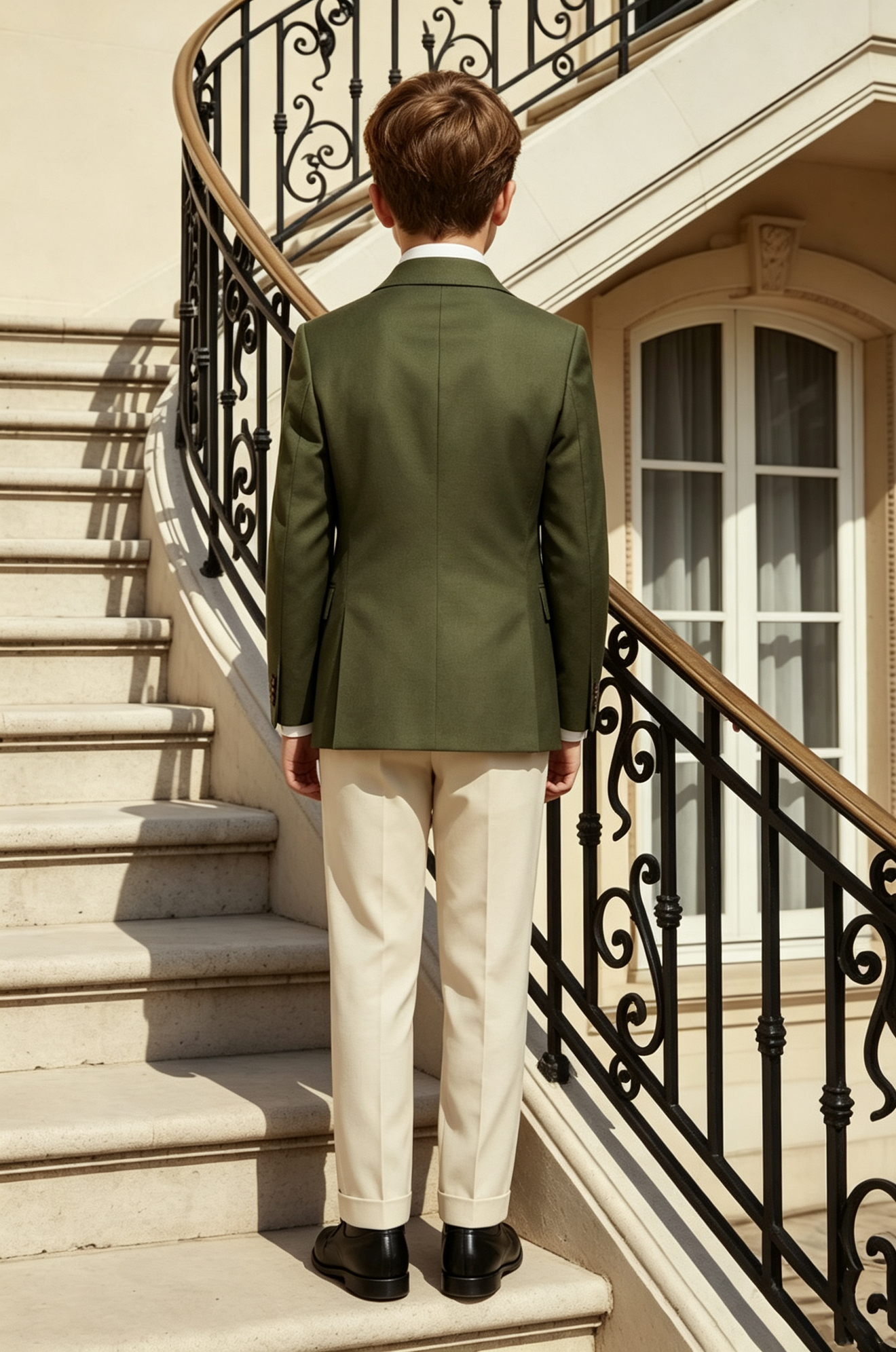 Olive‑Green & Cream Double‑Breasted Formal Boys 2‑Piece Suit