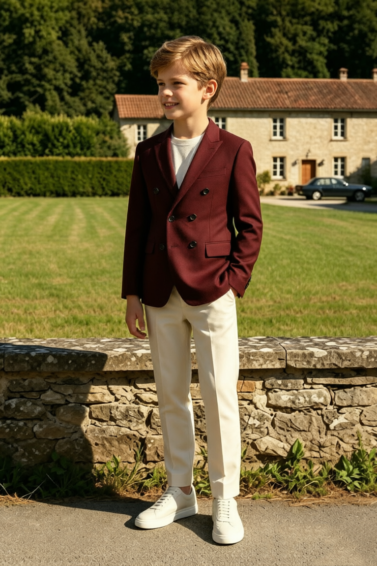 Burgundy & Cream Double‑Breasted Formal 2‑Piece Suit