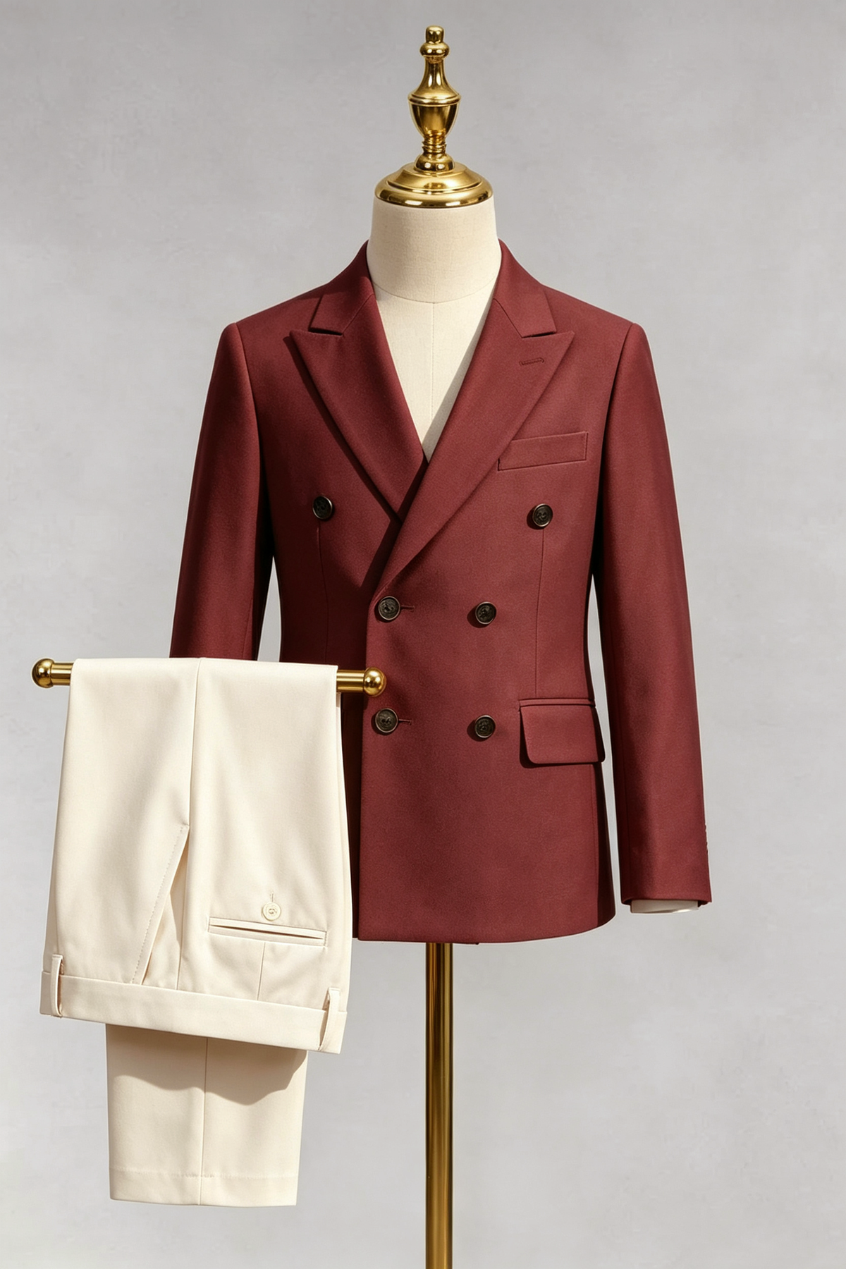 Burgundy & Cream Double‑Breasted Formal 2‑Piece Suit