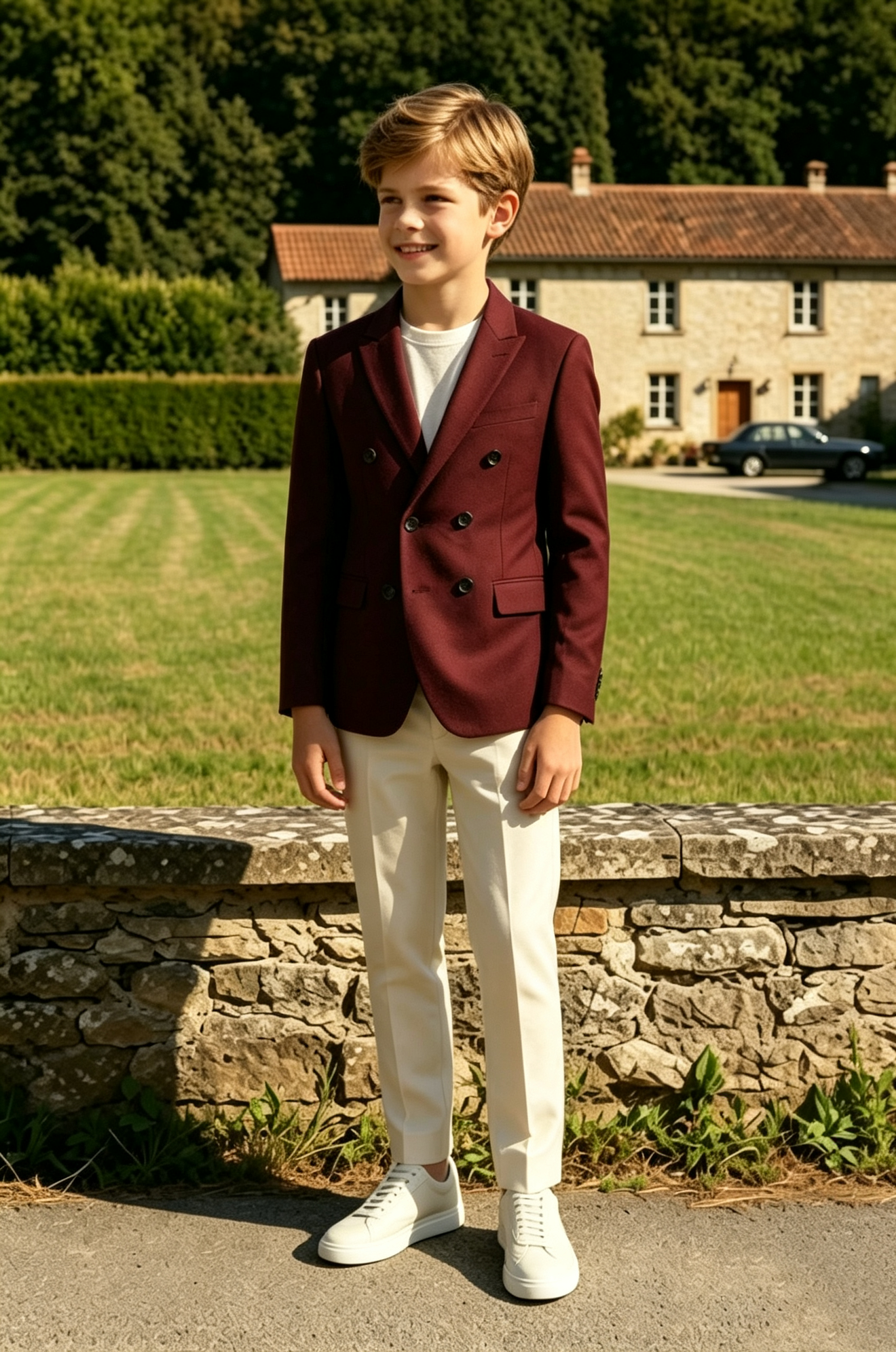 Burgundy & Cream Double‑Breasted Formal 2‑Piece Suit