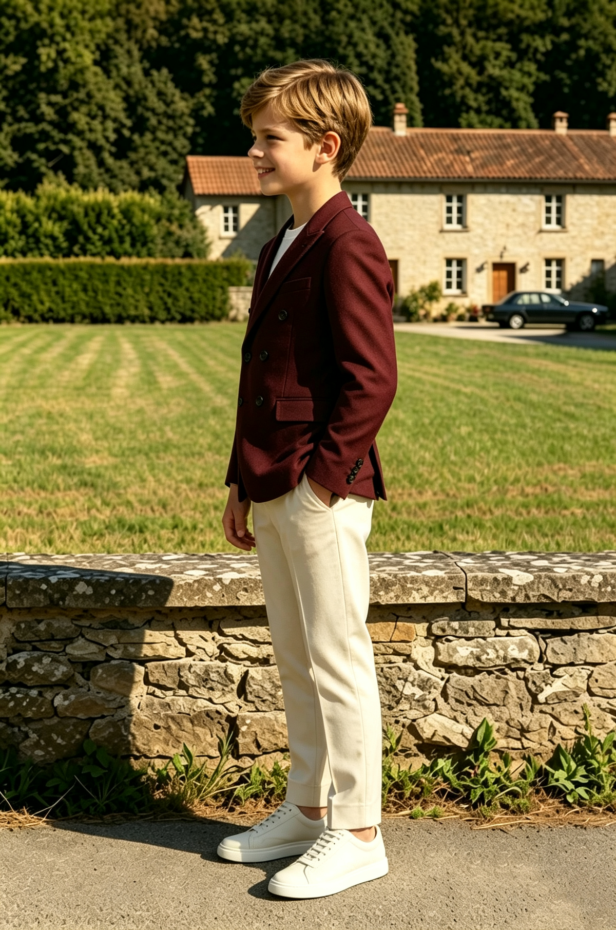 Burgundy & Cream Double‑Breasted Formal 2‑Piece Suit