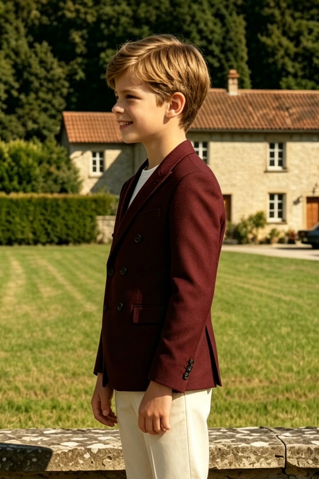 Burgundy & Cream Double‑Breasted Formal 2‑Piece Suit