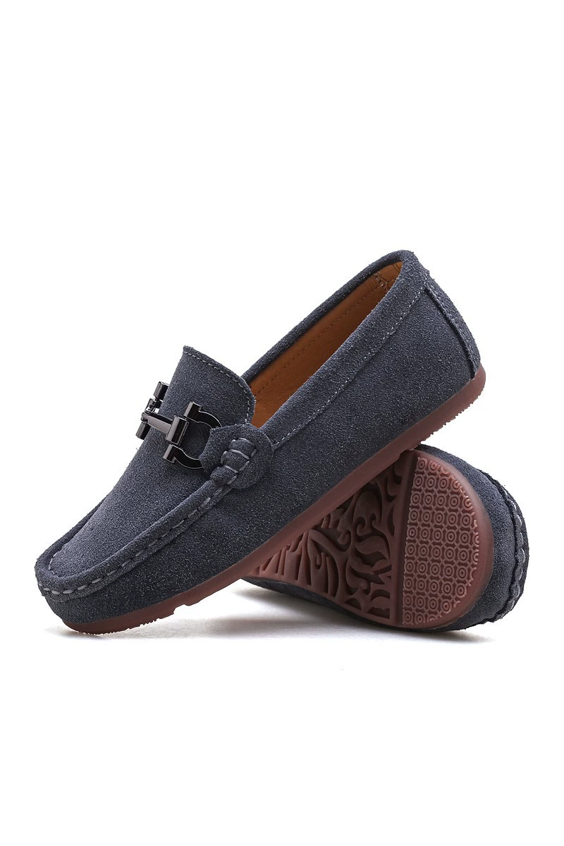 Boys Suede Loafers for Weddings with Decorative Metal Bit Accent